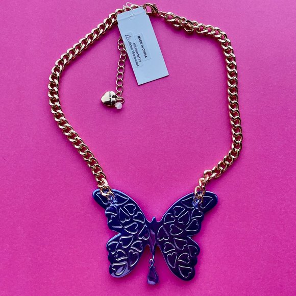 NWT Betsey Johnson Purple Butterfly Necklace - All A Flutter - Thick Gol… - Picture 12 of 13